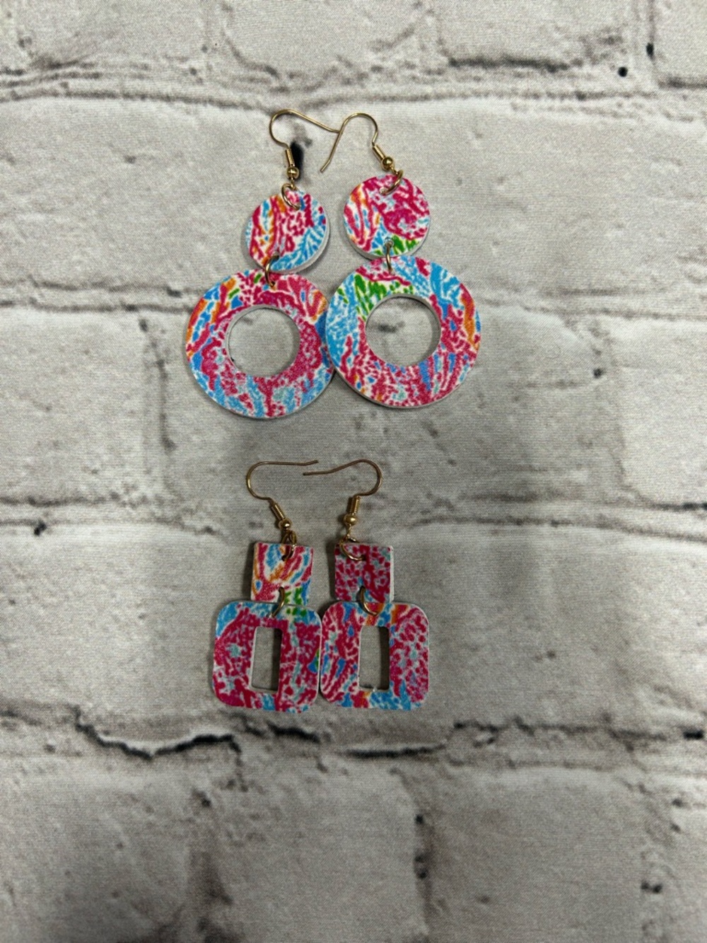 Colorful Multi-Pattern Dangle Earrings - Pink, Blue, Green